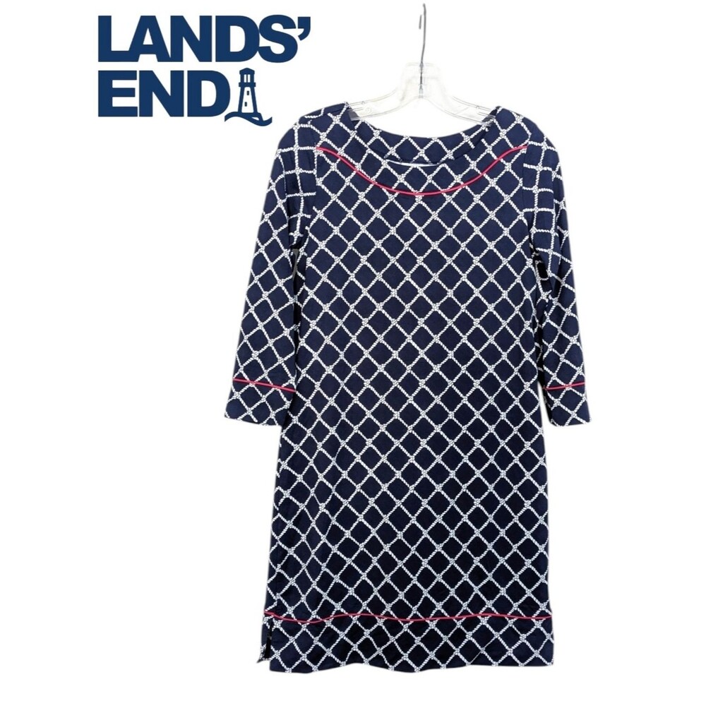 Lands' End Blue Nautical Rope Print Stretchy Shift Dress - Size XS Womens 2-4